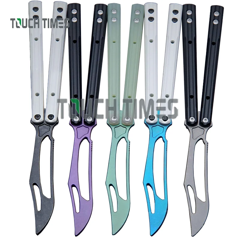 

Theone JK Orca Clone Balisong Butterfly Trainer Knife Flipper G10 Channel Handle Bushings System TC4 Titanium Alloy Blade