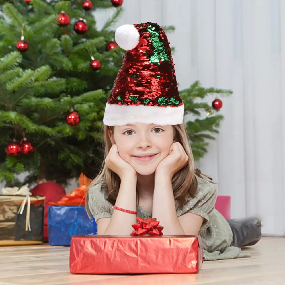 

Xmas Hat Wear-resistant Fine Workmanship Attractive Comfortable to Wear Plush Ball Dress-Up Costume Elastic Christmas Santa Hat