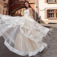 luxury a line wedding dress sexy sleeveless gown appliques lovely pleat tiered white vestido de novia elegant for women 2022