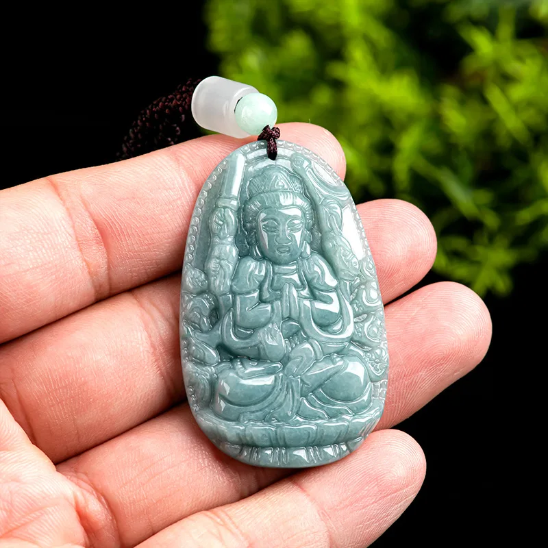 Натуральный кулон А-класса из нефрита в синей воде восемь богов-хранителей