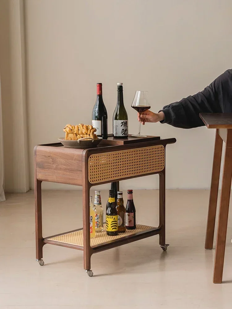 Подвижный боковой столик из массива дерева для гостиной многофункциональная