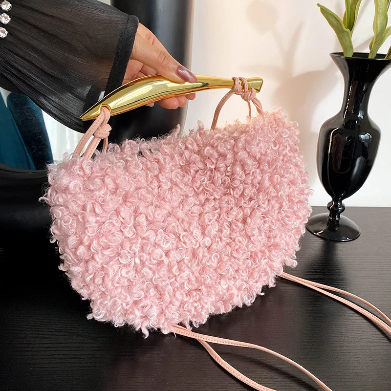 

Faux Fur Wool Shell Bags For Women Luxury Designer Handbags And Purses 2024 New In Fashion Sardine Plush Shoulder Crossbody