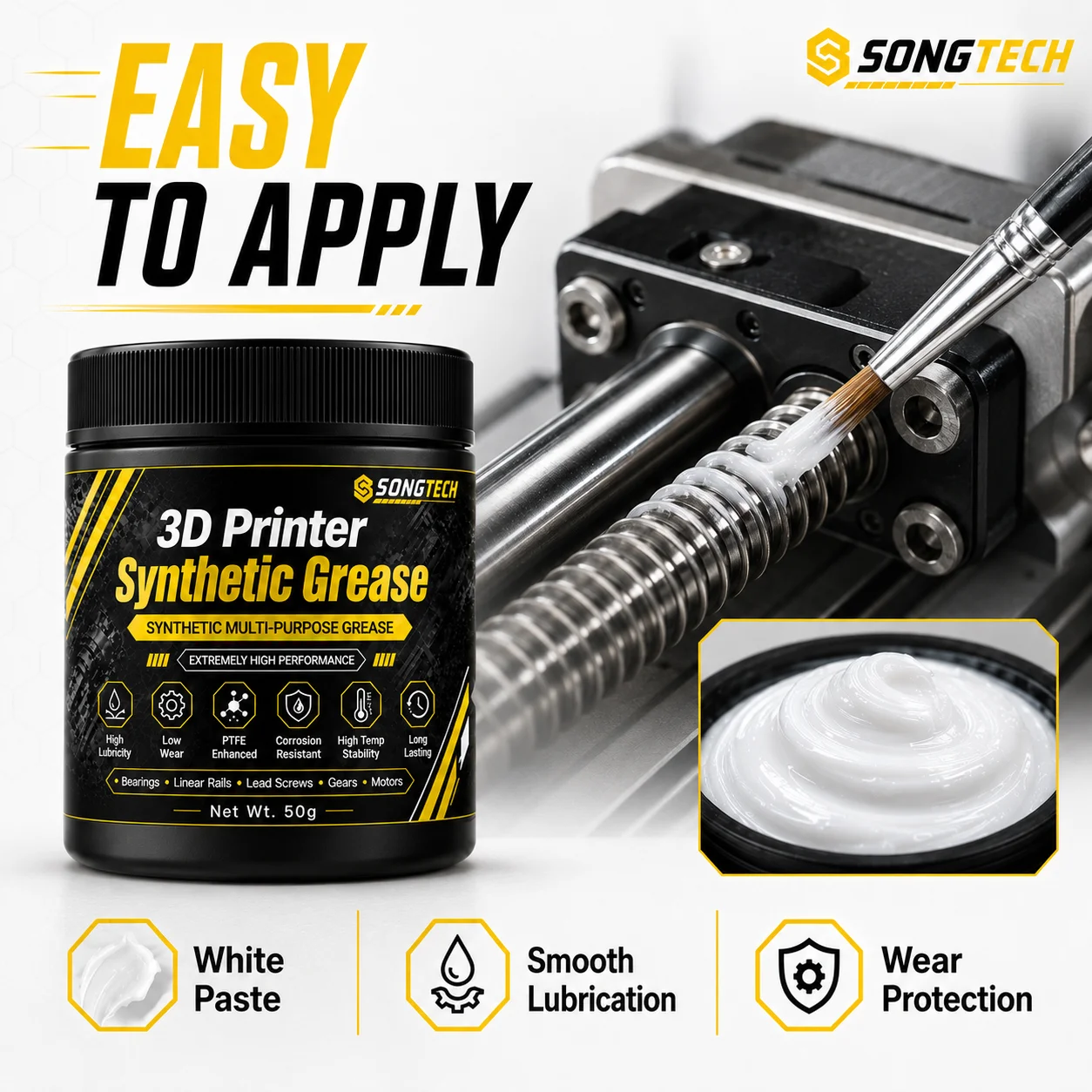 Фото Синтетическая смазка Songtech для 3D-принтеров с PTFE Super Lube 21030: смазка для ходовых винтов, линейных направляющих, подшипников, шестерен №5