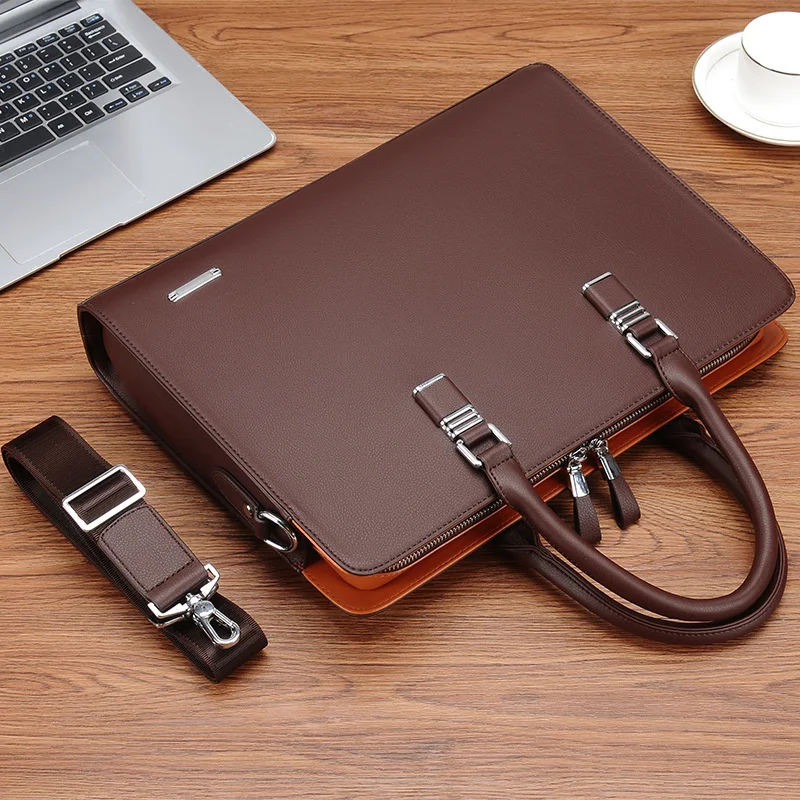 

Handbag Men Laptop Bags Business For 15" Briefcases Large Leather Shoulder Briefcase 14" Bag Capacity Husband Man Men's