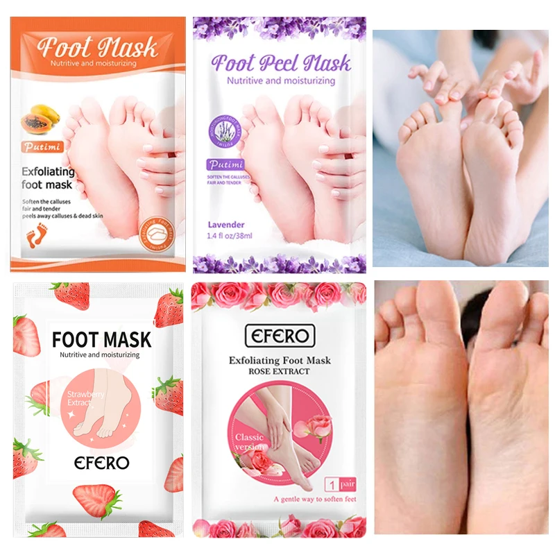 

4packs Foot Mask Exfoliating Feet Peeling Mask Scrub Dead Skin Remover Whitening Pedicure Socks Peeling Foot Mask for Legs