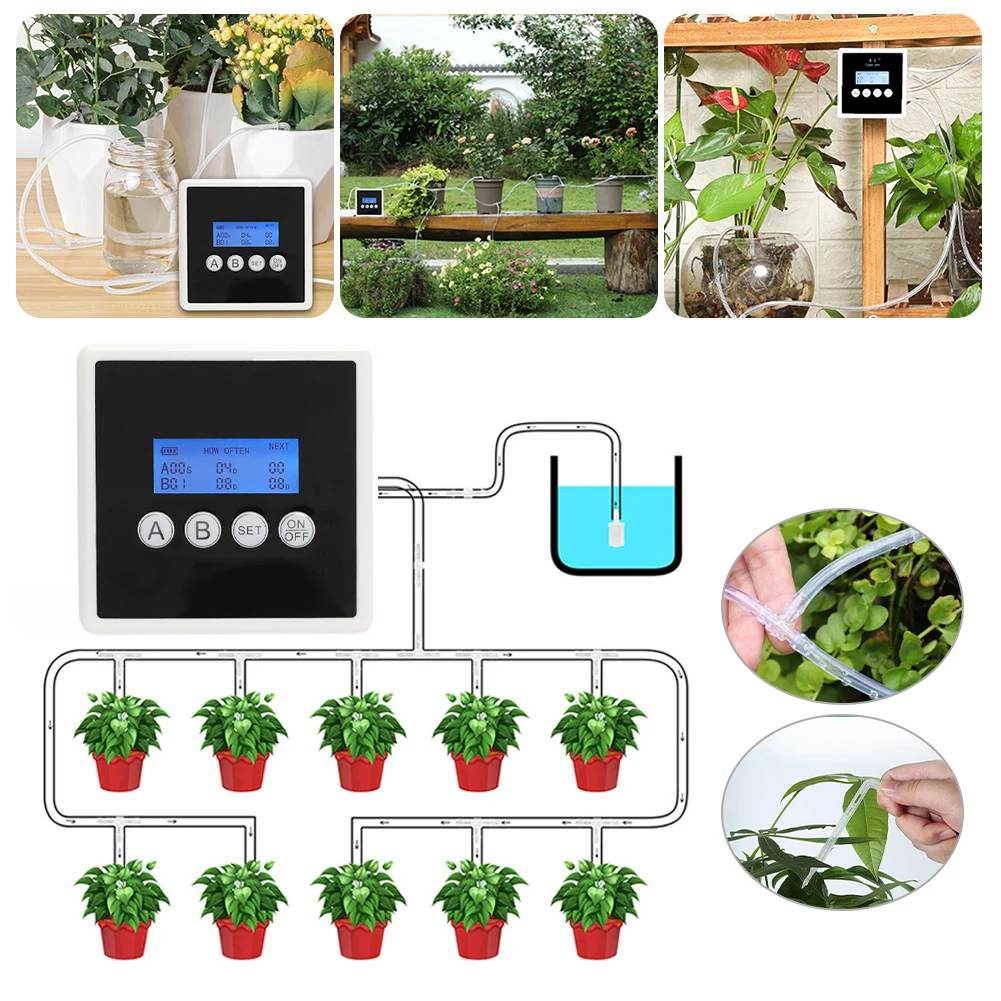 15/30 Head Automatic Watering Pump Controller Double Pump Drip Irrigation Watering Kits Timer System Garden Home Watering Device