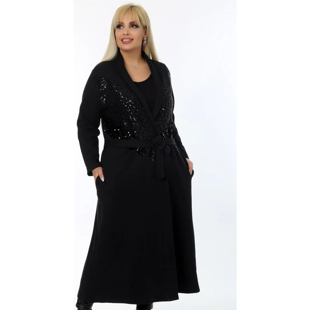 

Полноразмерный длинный кардиган с изогнутыми блестками и карманами