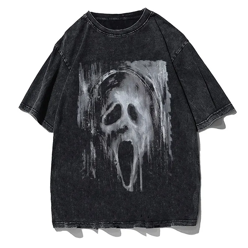 

Hip Hop Streetwear T-Shirt Men Harajuku Horror Ghost Face Graphic T Shirt Cotton Washed Tshirt Gothic Short Sleeve Oversize Tees