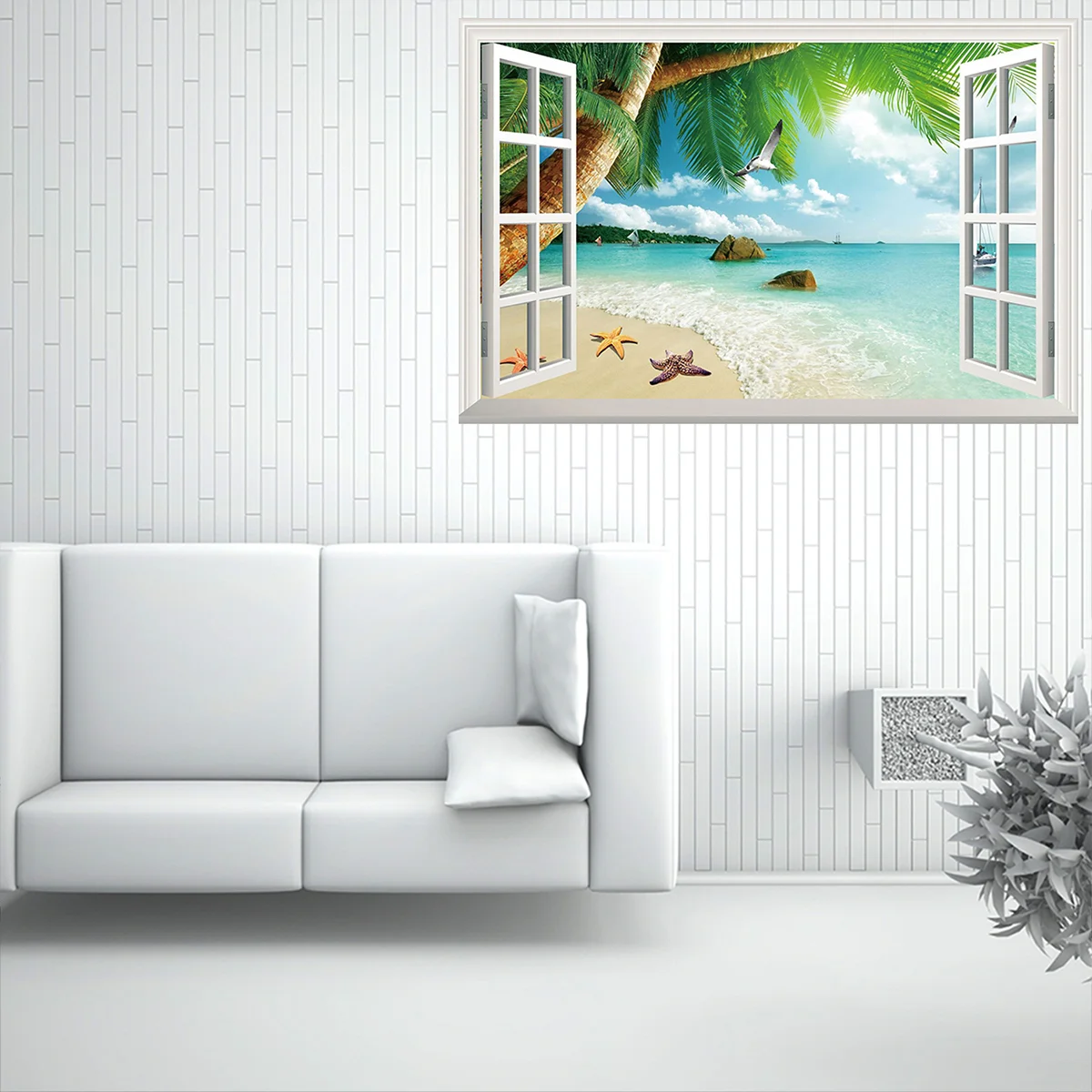 

Creative Wall Sticker Removable Beautiful 3D Fake Window Scenery Wall Decal Sticker Bedroom Living Room Wall Mural -