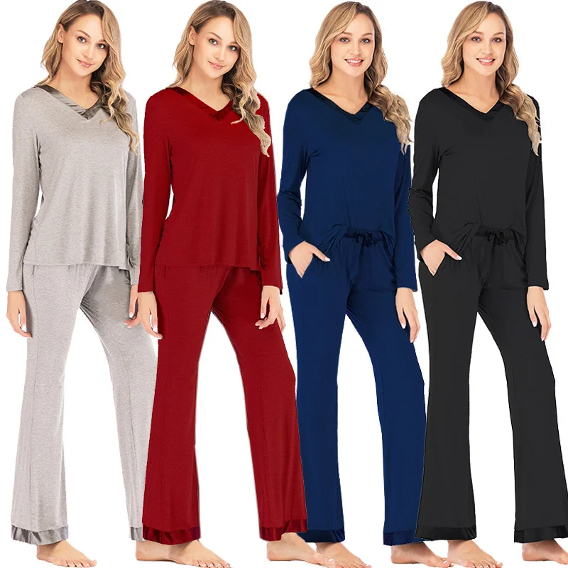 

Sleeve Sleepwear Ladies Soft Loungewear HomeWear PJ Pjama Pajama Sets Sanderala Autumn Winter Women Cotton Modal Patchwork Long