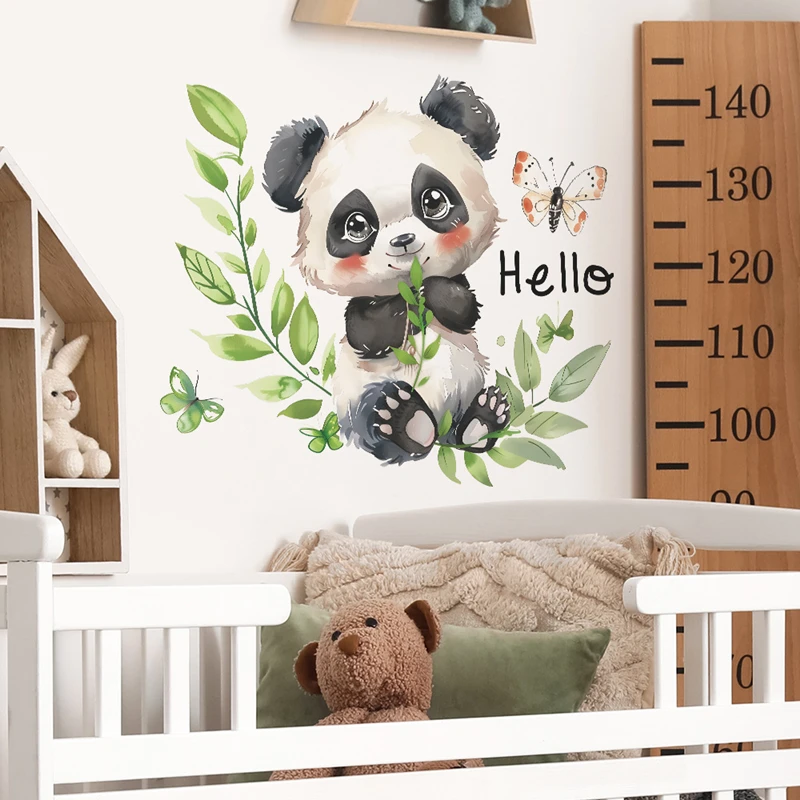 Hello Baby Panda бамбуковая ветка 3D виниловые настенные наклейки для украшения дома