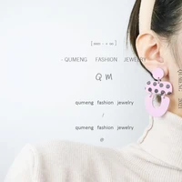 qm 1pair statement earrings for girl pink spray paint earrings for girls senior party dot print jewelry geometric ins style gift