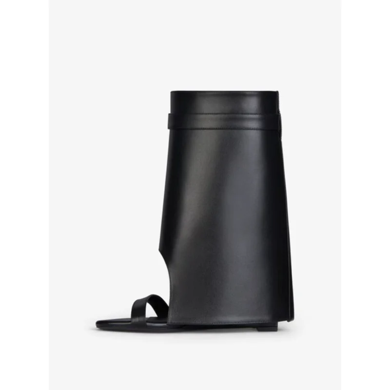 2023 Women's High Heel Summer Boots Open Toe Black Women's Boots Rhinestone Silver Round Head Knee Length Fashion Boots Large 43