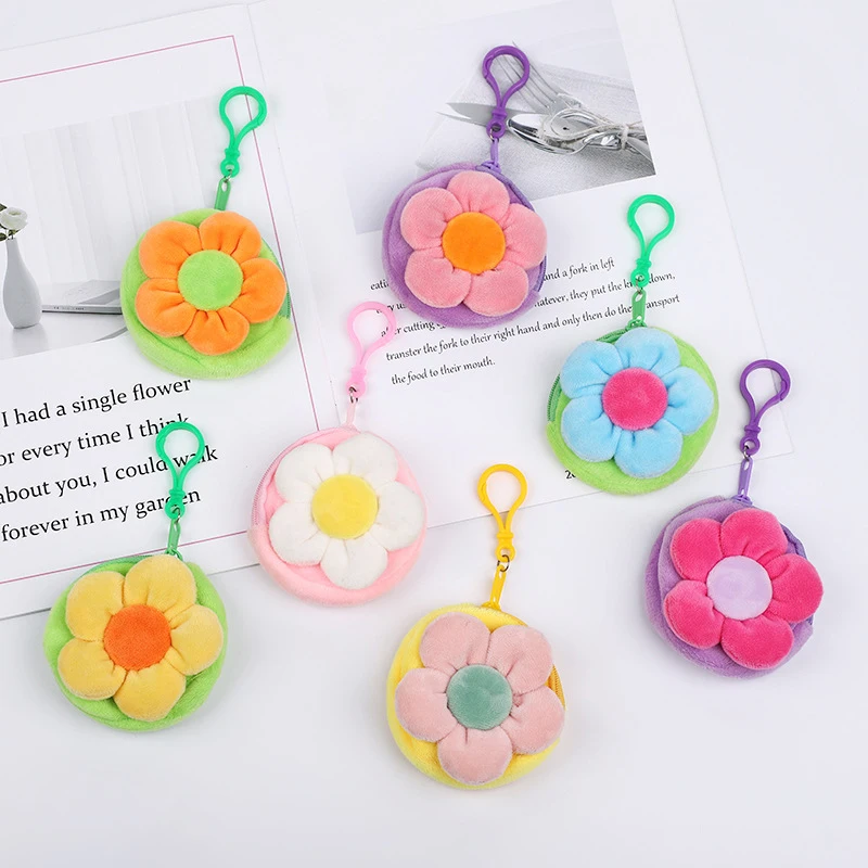 

Cute Cartoon Mini Round Plush Sun Flower Coin Purse Earphone Organizer Bags Keychain Gift
