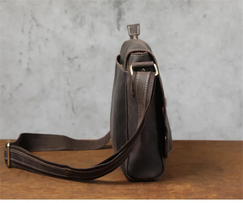 Retro fashion luxury crazy horse leather men's square shoulder bag outdoor daily work youth real cowhide big messenger bag