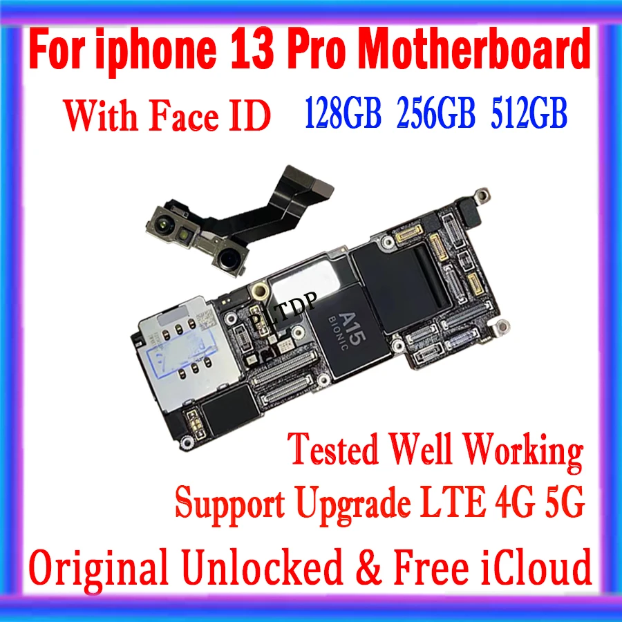 

Материнская плата для iphone 13 Pro с идентификационной панелью распознавания лица, 128 ГБ, 256 ГБ, оригинальная разблокированная Бесплатная логическая плата iCloud, поддержка обновления ОС 4G