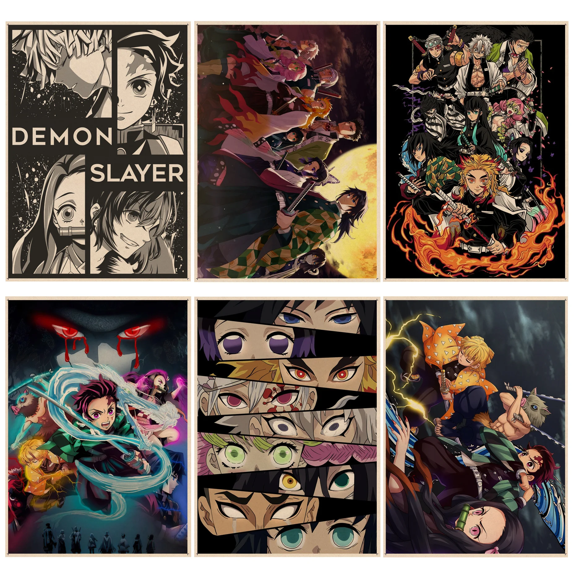 

Anime Demon Slayer Vintage Posters Kraft Paper Sticker DIY Room Bar Cafe Aesthetic Art Wall Painting