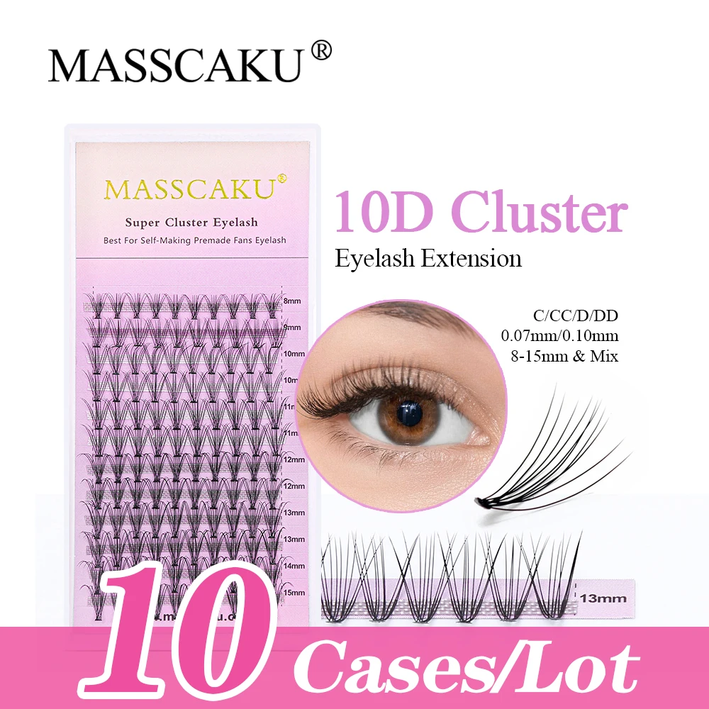 

10cases/lot MASSCAKU Heat Bonded Stem Individual Clusters Eyelashes Makeup Premade Russian Volume Fans False Lashes Extensions