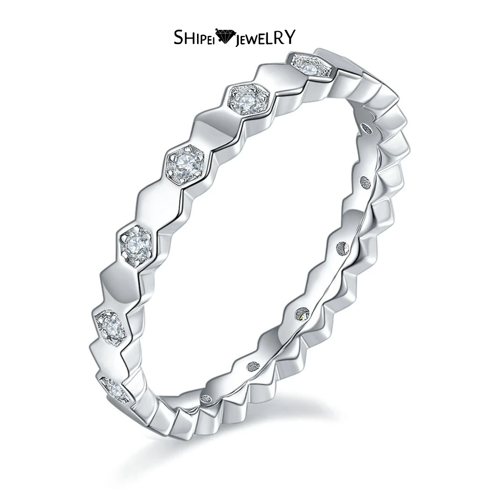 

Shipei 925 Sterling Silver 3EX D Color Real Moissanite VVS1 Row Diamonds Gemstone Ring Wedding Band Fine Jewelry GRA Wholesale