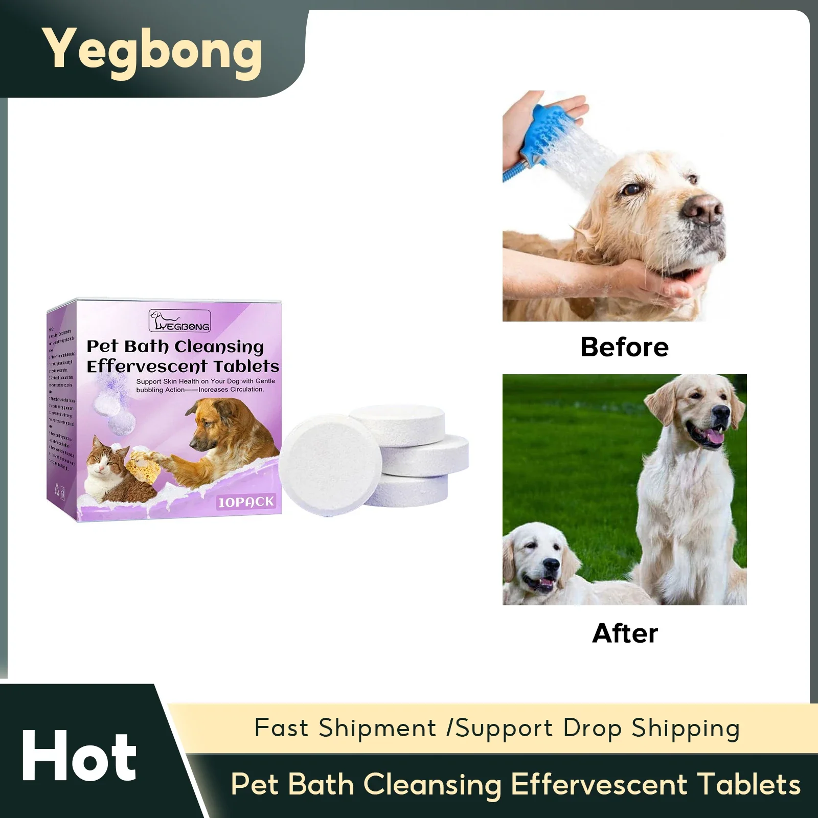 

Pet Bath Cleansing Effervescent Tablets Dog Cat Shampoo Deodorant Clean Hair Remove Odors Itch Relief Stay Fragrance Pet Cleaner