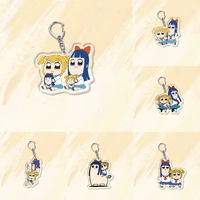 pop team epic anime figures popuko pipimi acrylic painted keychain bag keyring charm accessories kids toys birthday gifts
