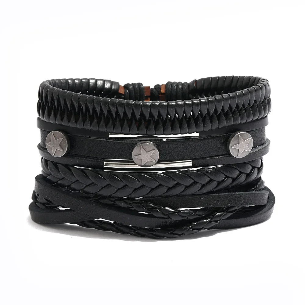 Винтажный мужской браслет из коровьей кожи с пятиконечной звездой