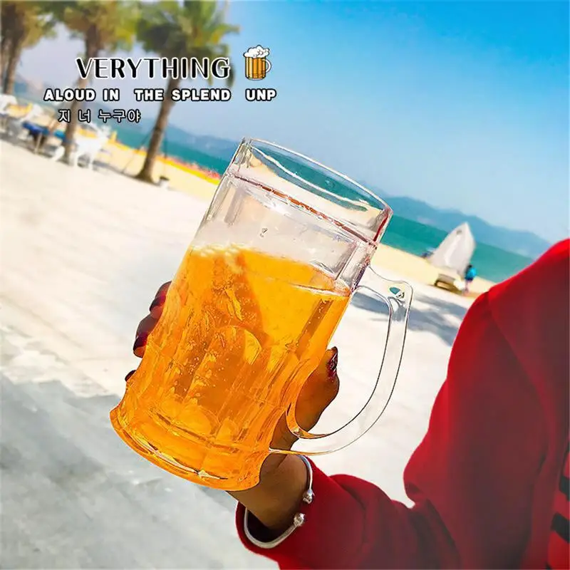

450ml Creative Cool Double Mezzanine Summer Fake Beer Glass Thickened Cup With Handgrip Transparent Beer Mugs