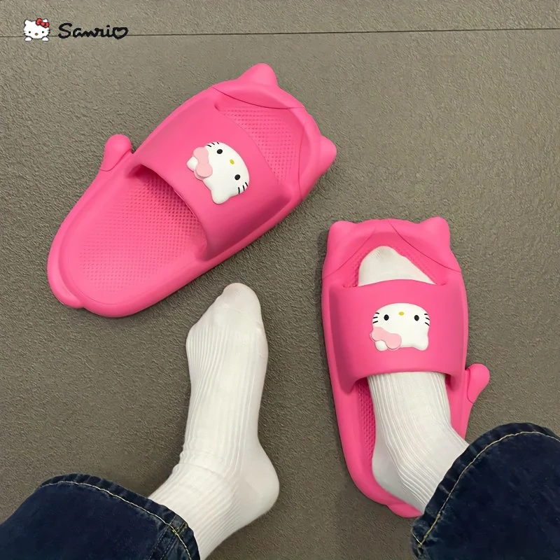 Kawaii Hello Kitty Summer Women Slippers Fashion Sanrio Anime Cat Cute Girl Anti Slip Bathroom Shoes Home Slippers Sandals 2023