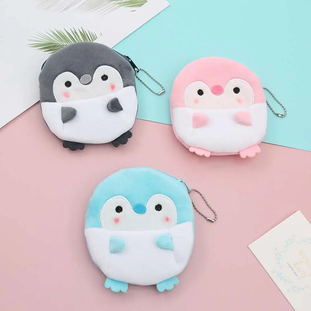 

2021 New Plush Coin Purse Cute Penguin Mini Plush Toy Key Hook Earphone Bag Coin Storage Plush Wallet Practical Bag