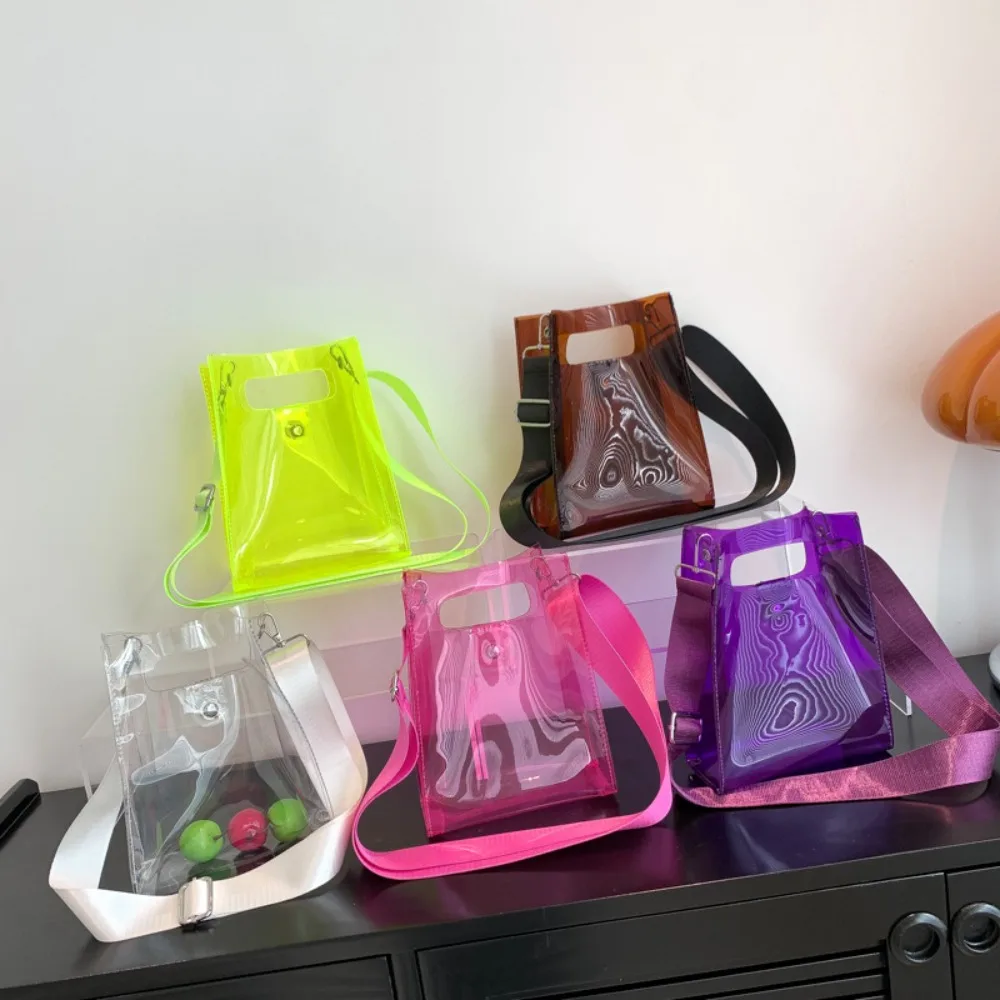 

Candy-colored Shoulder Bag Fashion Jelly Clear PVC Shopping Bag with Detachable Strap Beach Bag Women