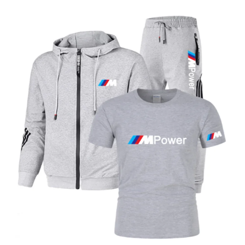 

2022new bmw m men's soccer jersey hoodie casual sportswear slim zipper jacket + pants three piece gym running