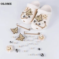 fashion diy design shoes charms for croc accessories bling rhinestone metal chains butterfly flower pearl shoe croc decoration