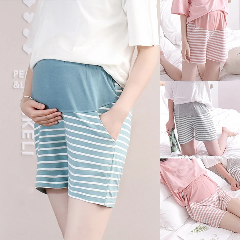 

Maternity Shorts High Waist Five-Point Belly Lift Pants Striped Maternity Pajamas Thin Loose Home Shorts