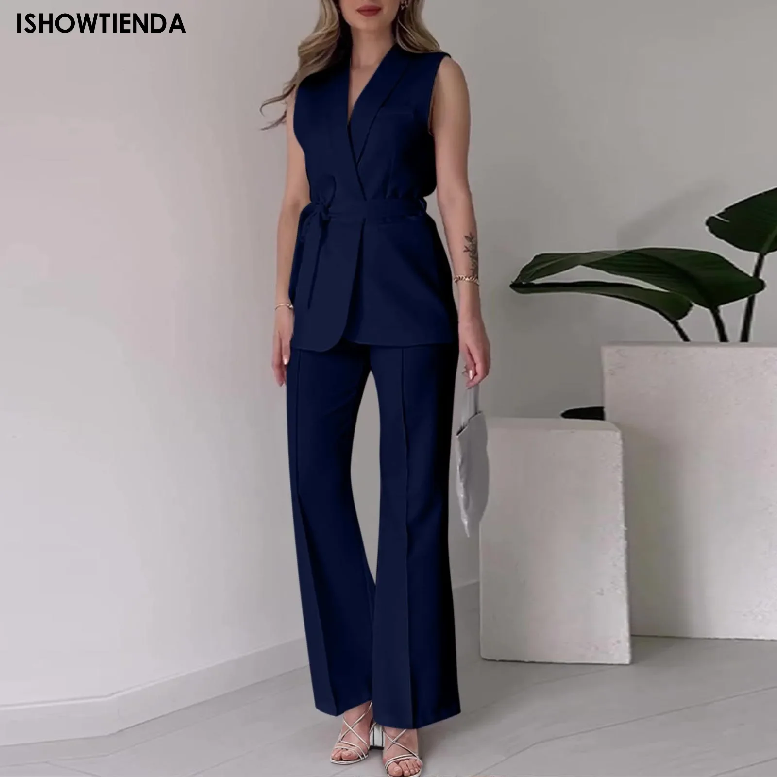 Женский костюм куртка жилет элегантный женский мешковатый комплект брюк обычный