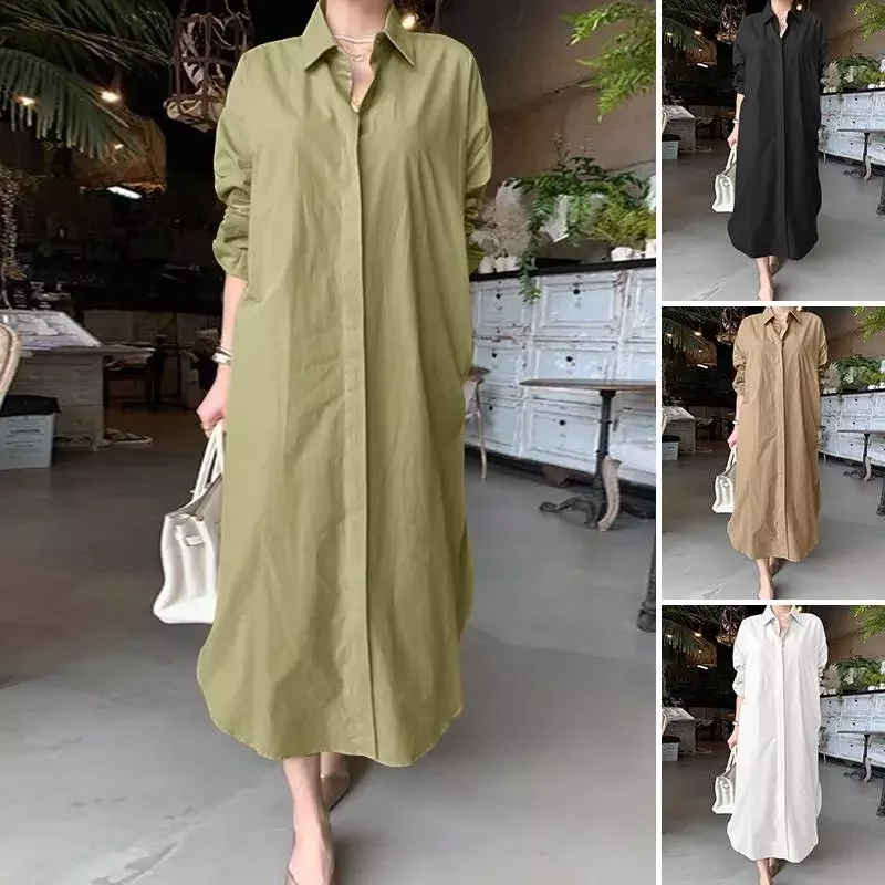 

Stylish Solid Shirt Dress Women's Autumn Sundress 2022 ZANZEA Casual Long Sleeve Maxi Vestidos Female Lapel Robe Oversized