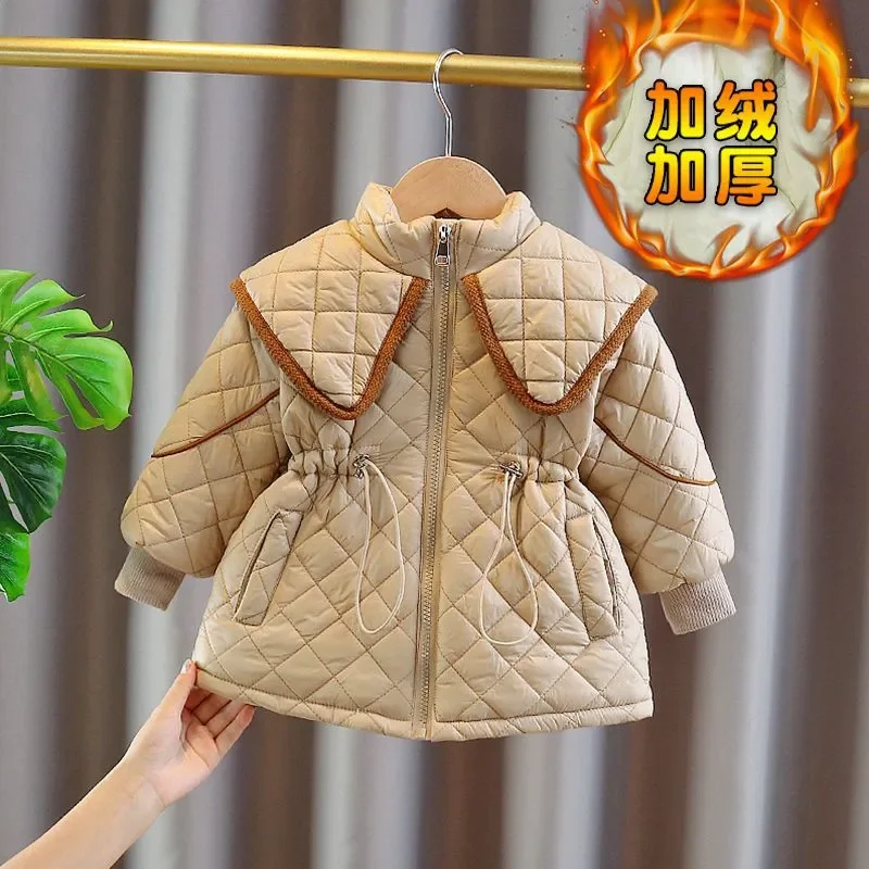 

2023 Girls Baby Winter Coats Cotton Padded Velvet Warm Thickening Overcoat Fashion Kids Children Clothes Overwear
