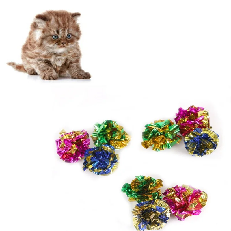 

12pcs Colorful Crinkle Foil Balls Cat Kitten Sound Paper Toy Cat Toy Mylar Balls Pet Supply