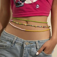 bohemian holiday style colorful rice bead waist chain womens fashion creative personality turquoise multi layer body chain