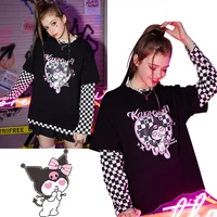 original kulomi joint checkerboard t shirt womens loose design niche print short sleeved top trendy girl sanrio toys gift