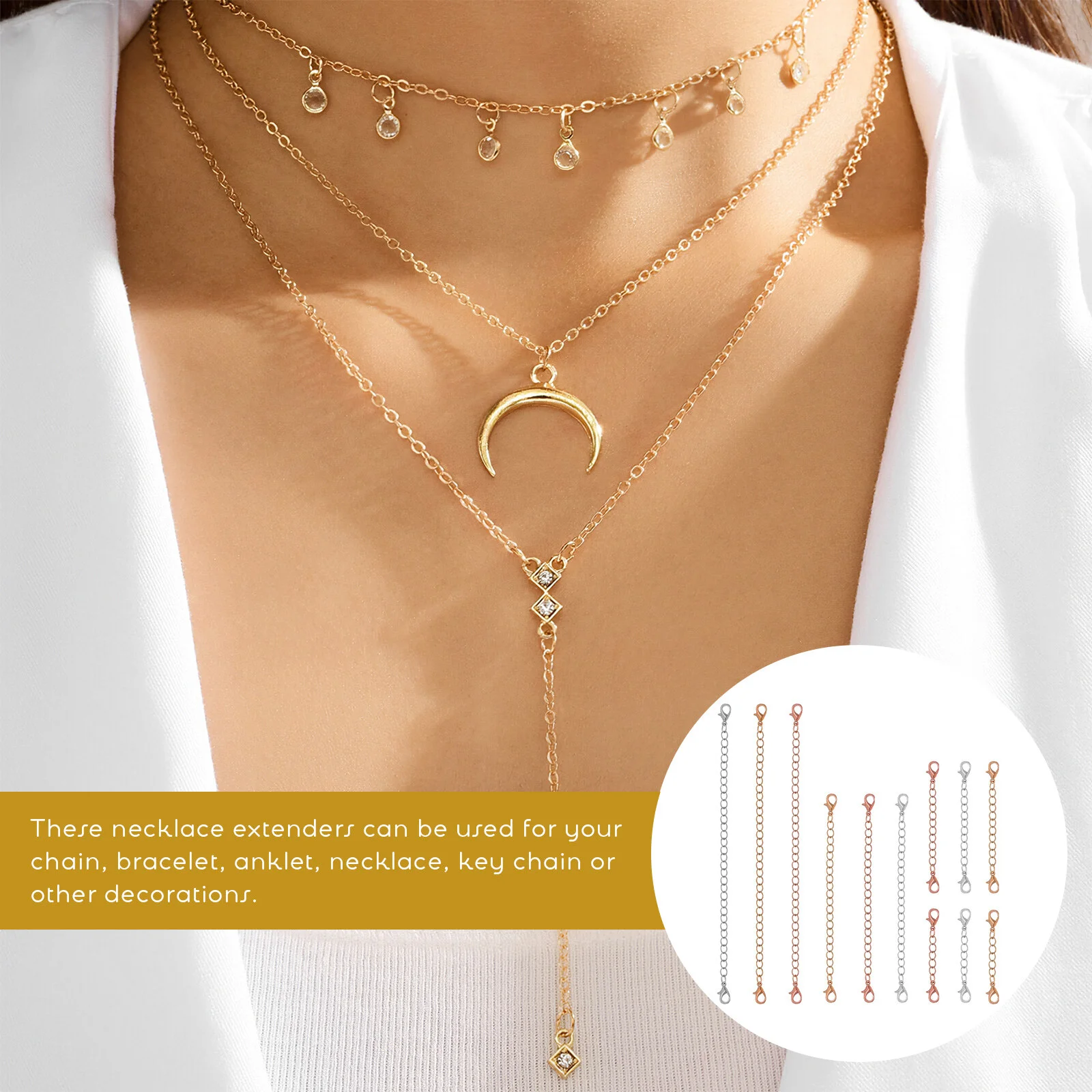 12 Pcs Charm Rose Gold Bracelet Chain Extenders Long Necklace Jewelry Making Alloy