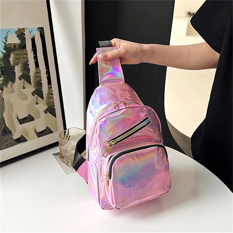 

Girl'S Chest Bag Laser Dazzle Color Fashion Trendy Women'S Cross-Body Bag Trend Female Single Shoulder Bag Korean Style New 2023