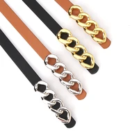 fashion gold silver metal buckle women belts chain buckle leather thin belt for dress shirts female ladies girls belts