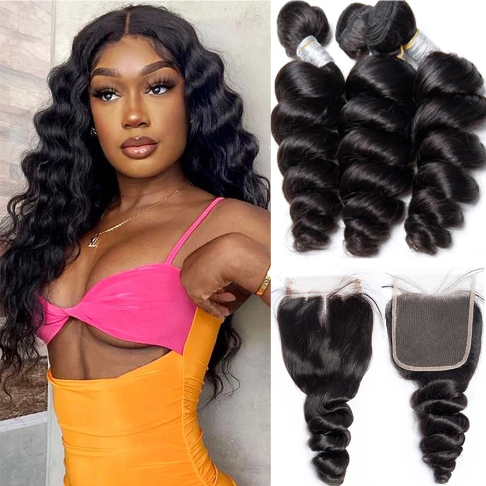 

Loose Wave Bundles With Frontal 12A Raw 3 Bundles Human Hair Loose Deep Indian HD Lace Closure 13X4 Tissage Avec Lace Frontale