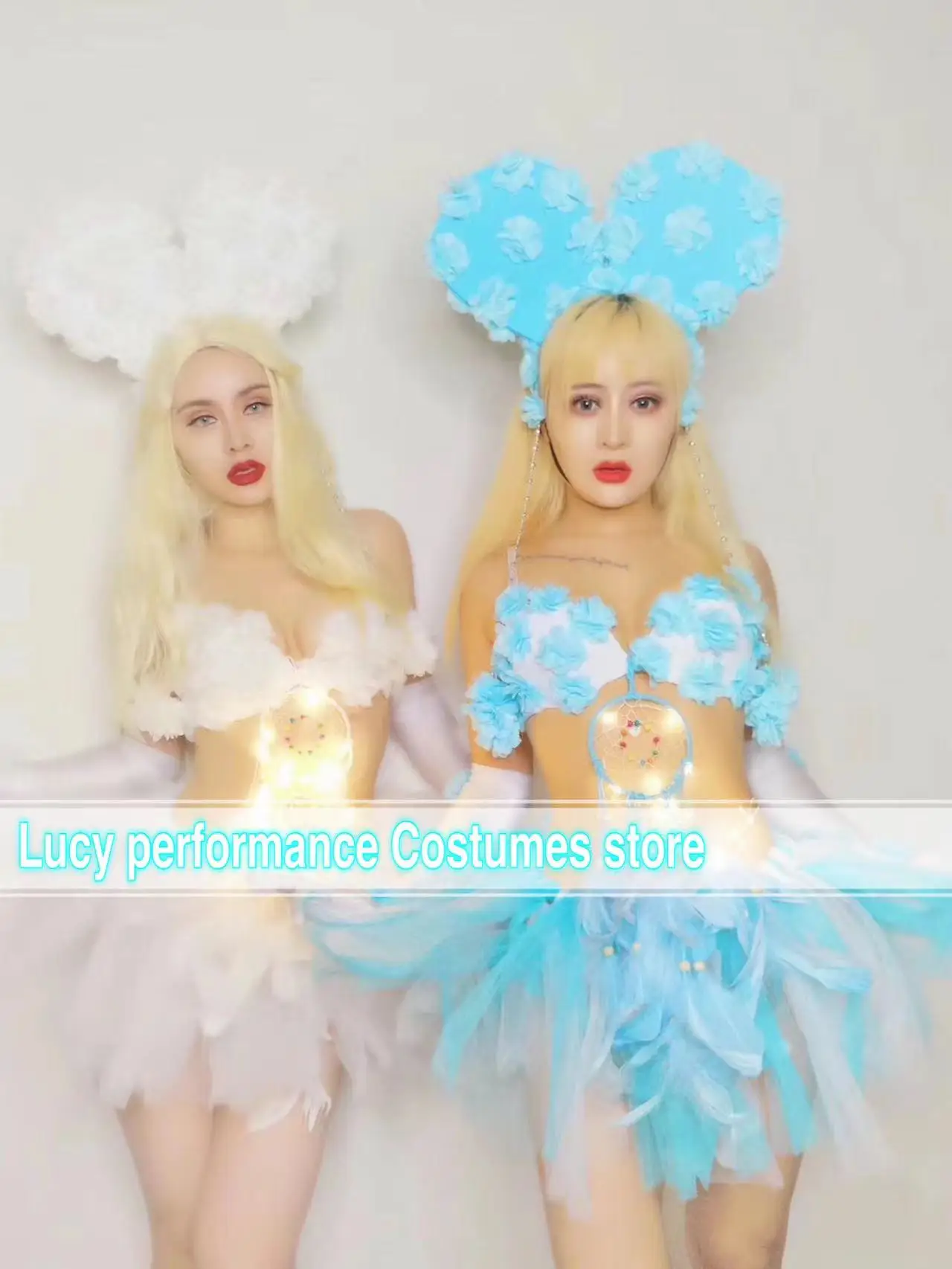 

Bar super cute blue and white fluffy skirt suit night sexy lead dance clothes nightclub group B dance team DS clothes