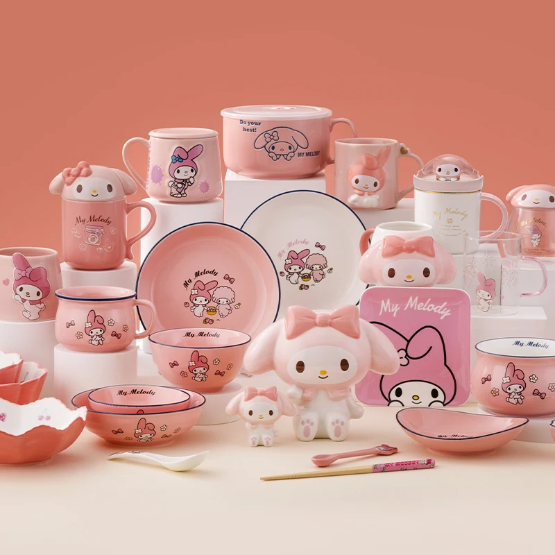 

Kawaii Sanriod Anime Mymelody Series Ceramic Bowl Plate Household Tableware Fruit Net Red Salad Bowl Cup Water Cup