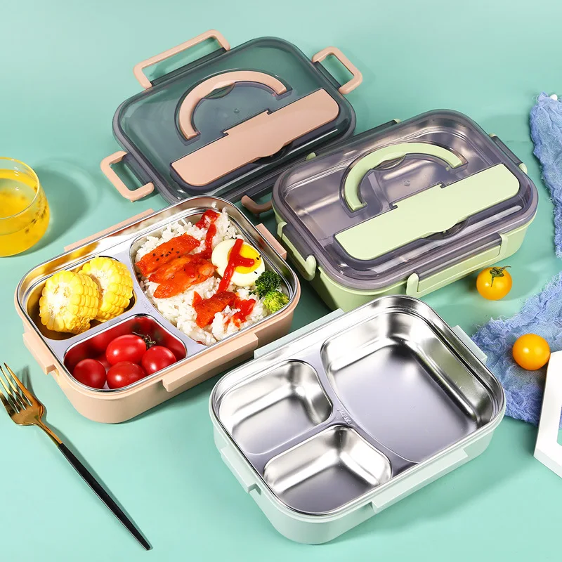 Stainless Steel  Student Lunch Box Childs Office Worker  Bento Box Portable Hermetic  Leakproof  Healthy Food Containers Square