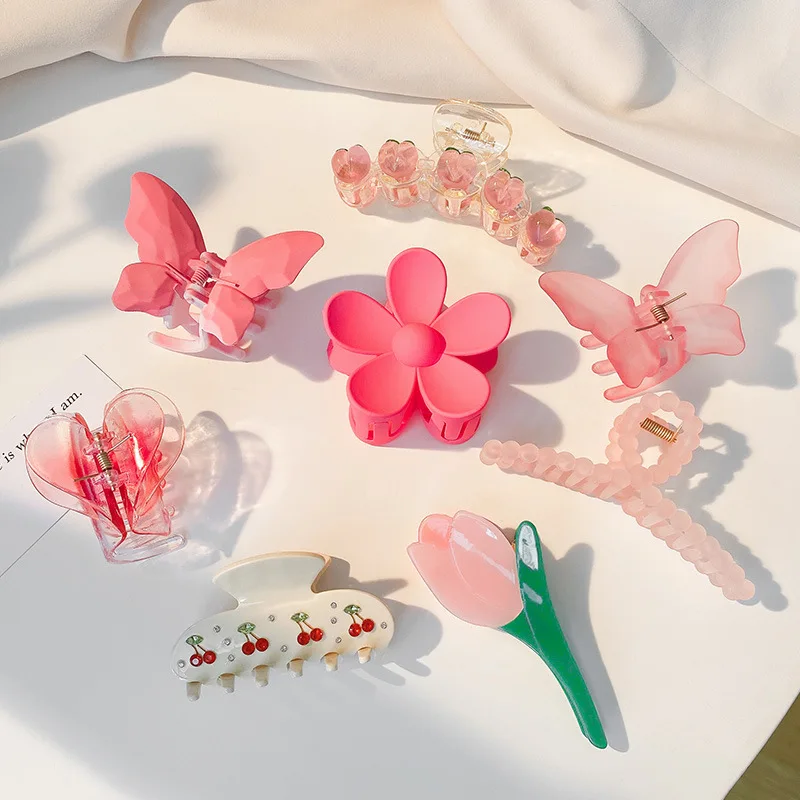 

Pink Catch Clip Headdress Mori Xianmei Shark Clip Hairpin Female Summer Hair Back Head Clip Headdress Hair Catch