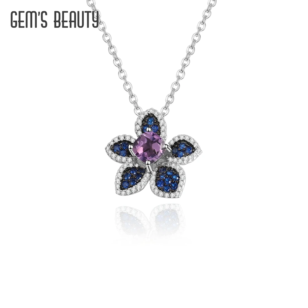 

GEM'S BEAUTY Peach Blossom Flower Real 925 Sterling Silver Elegant Pendant Fashion Jewelry 45cm Chains And Necklace For Women