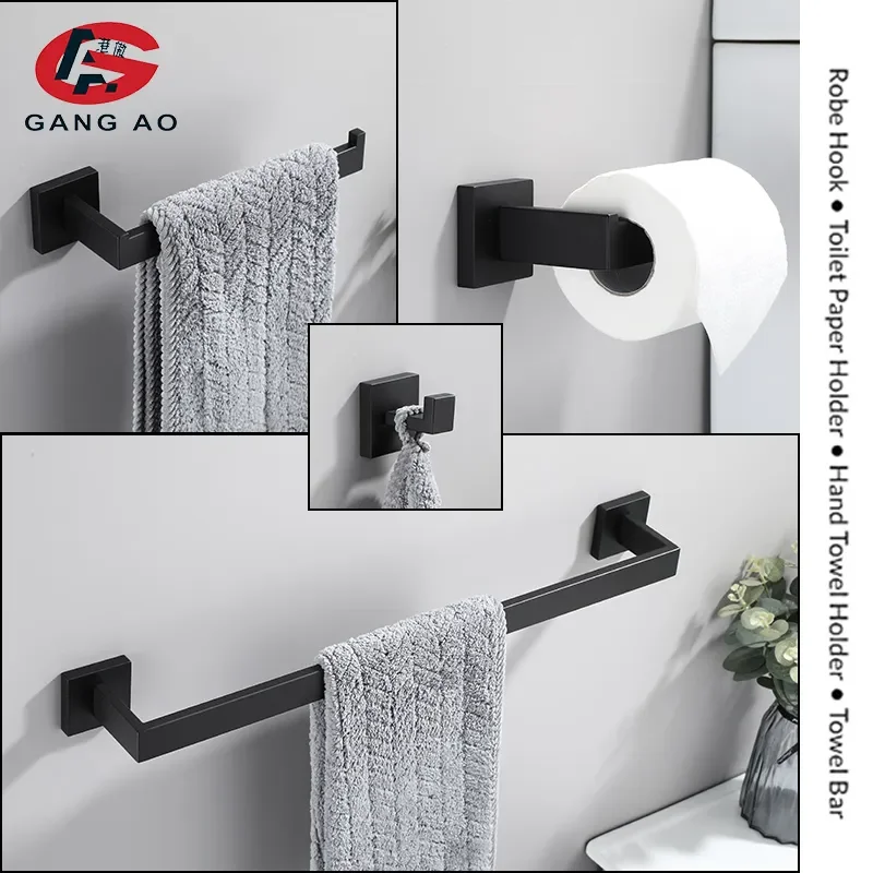 

NEW2023 Bathroom Hardware Set Accessories Matt Black Shelf Robe Hook Hanger Towel Rail Bar Rack Tissue Paper Holder Stainless St