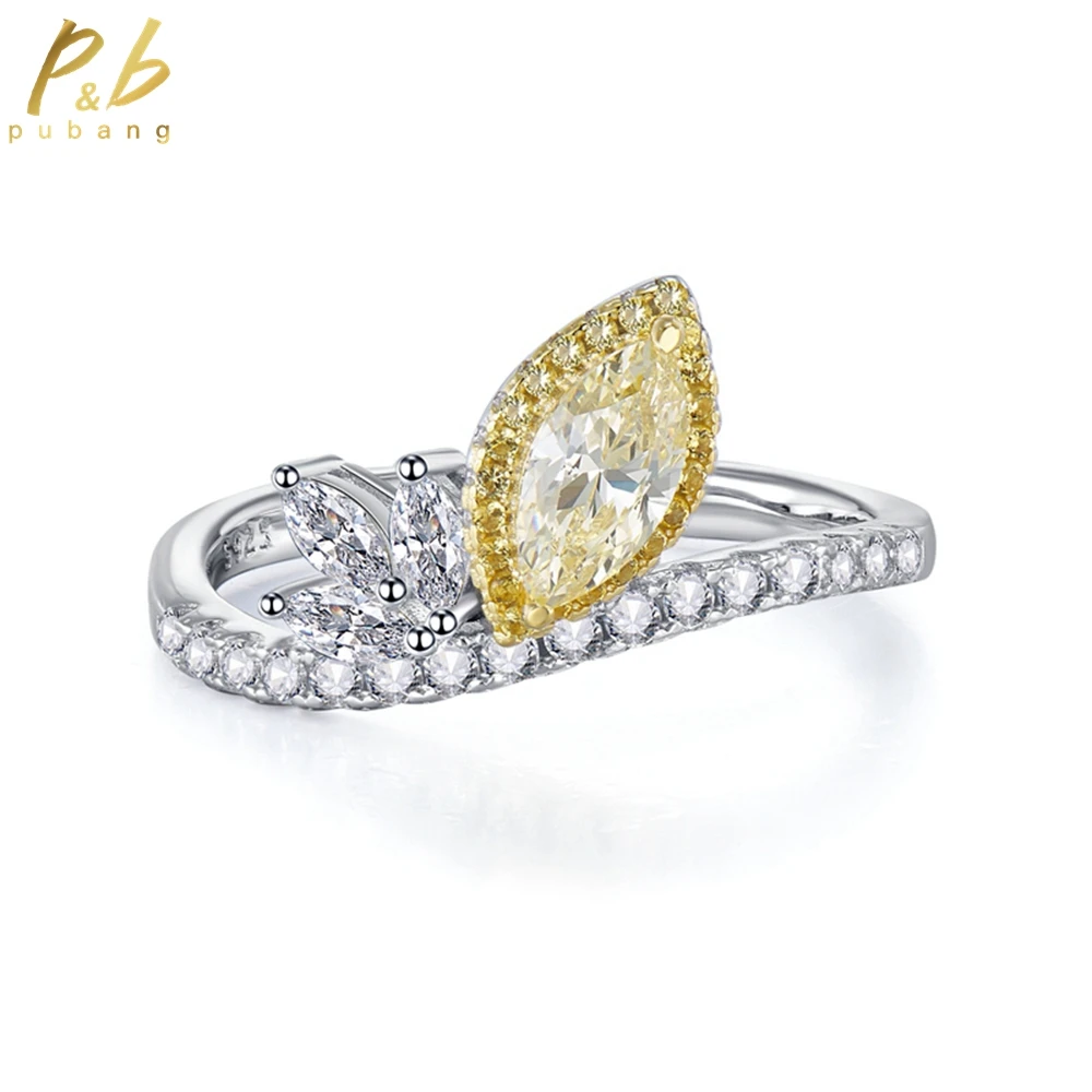 

PuBang Fine Jewelry 925 Sterling Silver Yellow Gemstone Created Moissanite Ring for Women Anniversary Wedding Gift Free Shipping